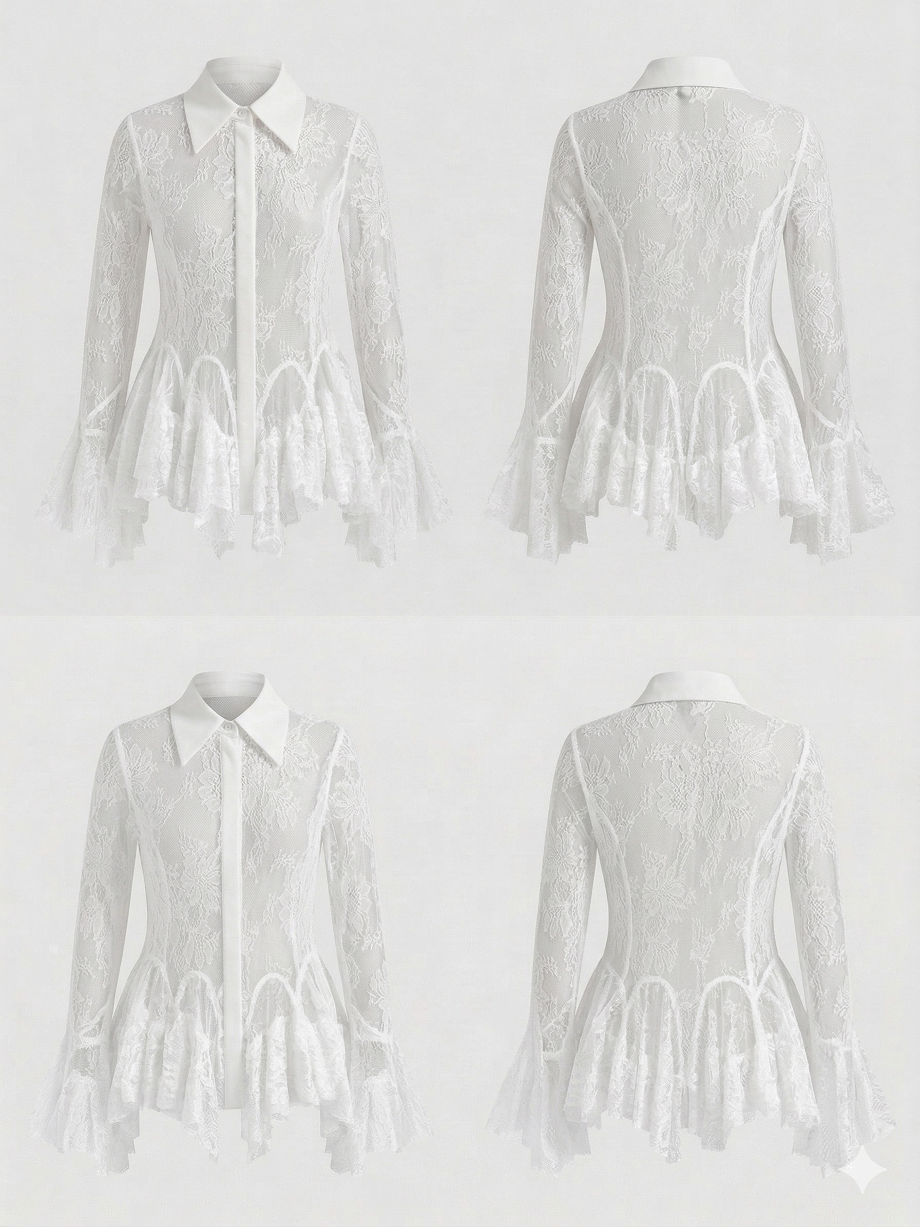 A lace blouse with a structured collar