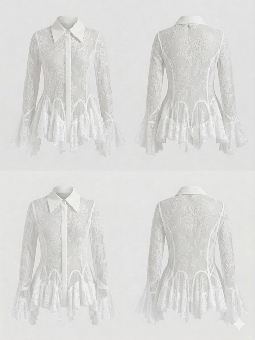 A lace blouse with a structured collar