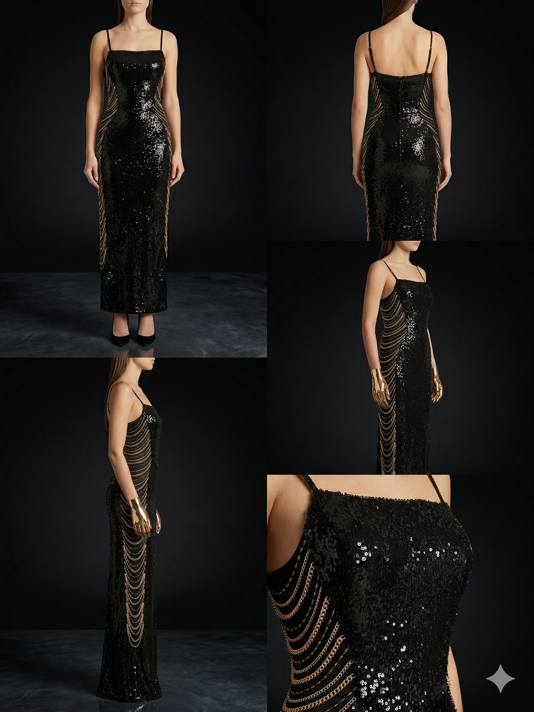A glamorous black sequin evening gown