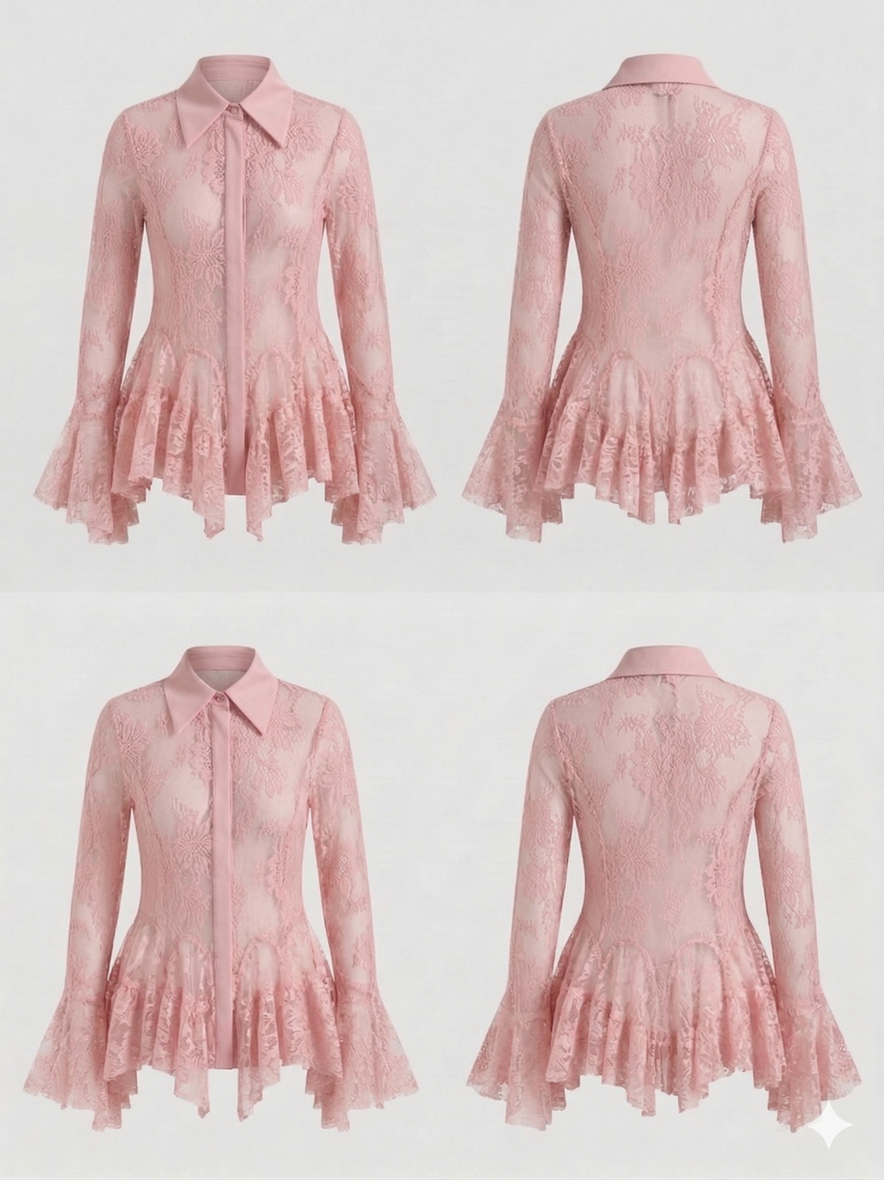 A lace blouse with a structured collar