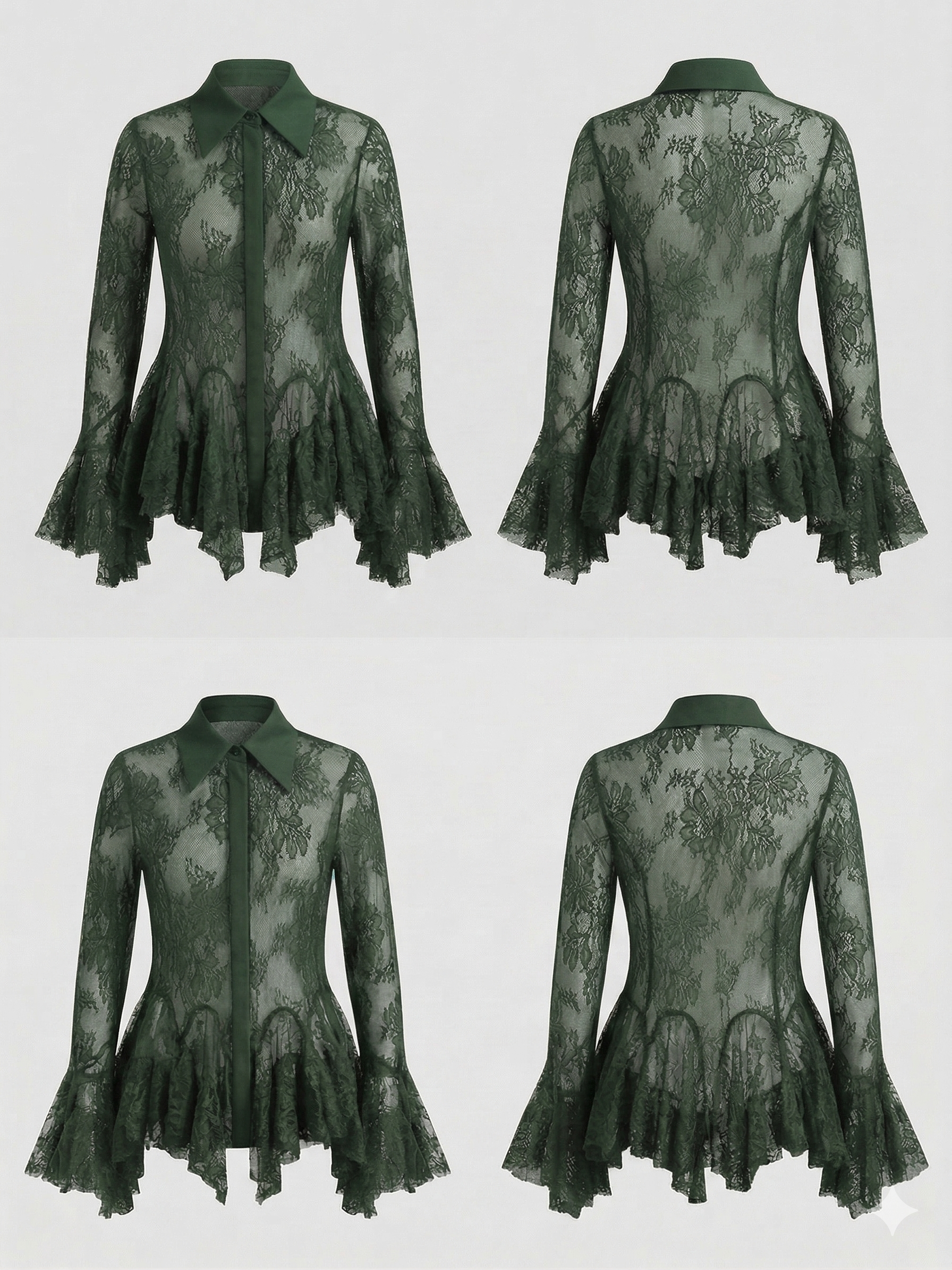 A lace blouse with a structured collar