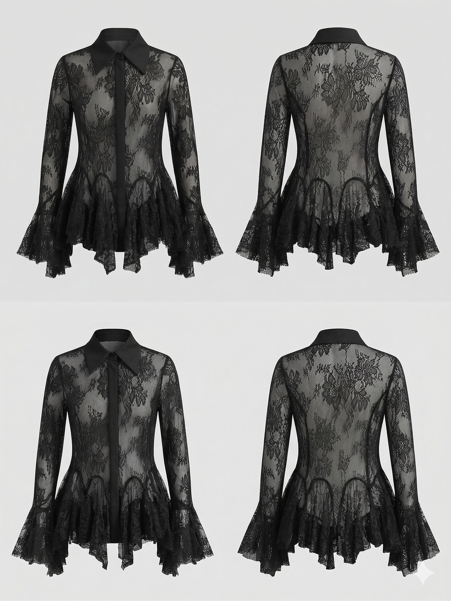 A lace blouse with a structured collar